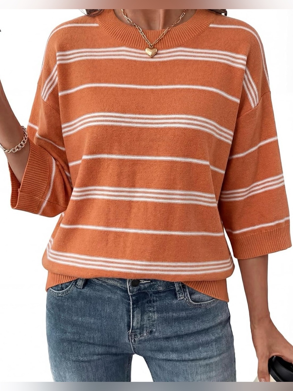 Women’s Oversized 3/4 Striped Lightweight Knit Top